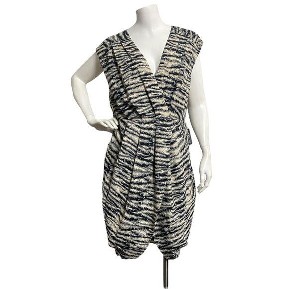 Express Women's Medium Short Sleeve Plunge V-Neck Zebra Print Faux Wrap Dress - Picture 2 of 9